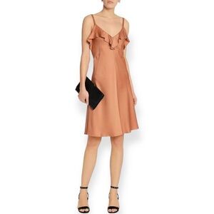 A.L.C. Kinley Satin Ruffled Sleeveless Slip Mini Dress in Rose Pink/Rose Gold